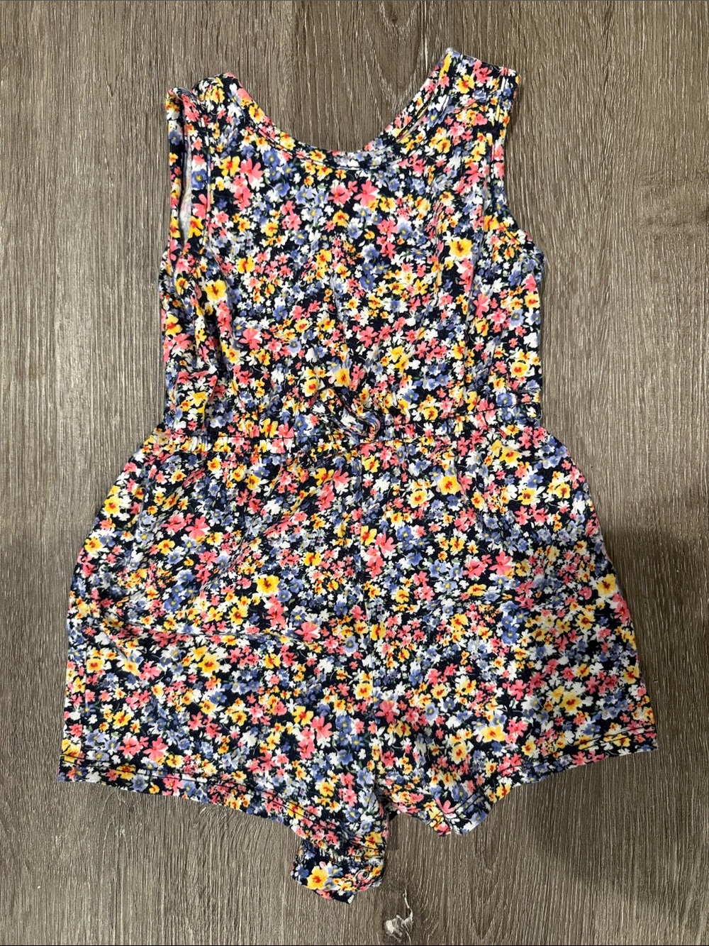 Old Navy Navy Floral Girls Romper with Pink & Yellow Accents